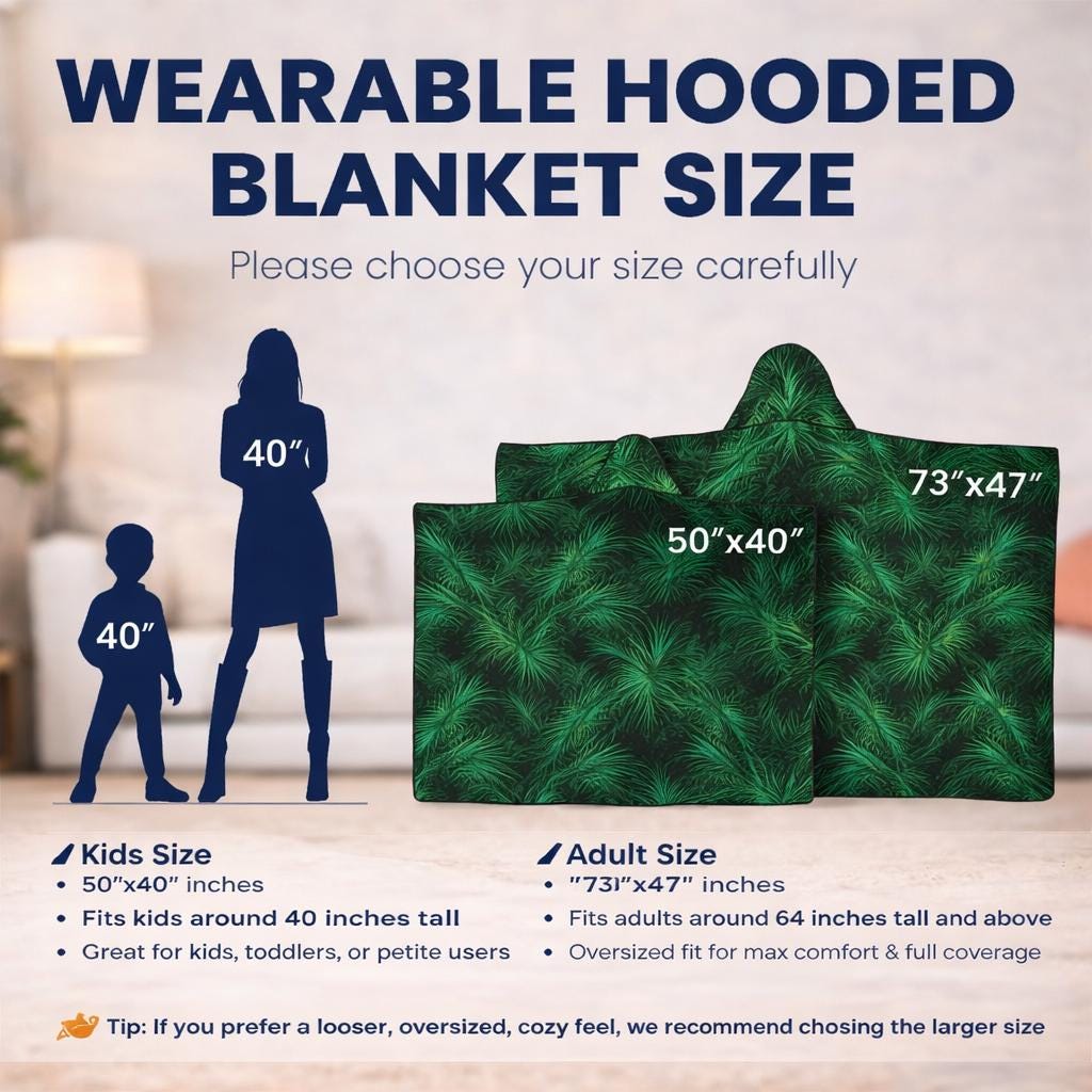 Palm Leaf Hooded Blanket, Plush Wearable Blanket, Tropical Gift