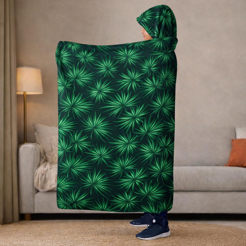 Palm Leaf Hooded Blanket, Plush Wearable Blanket, Tropical Gift
