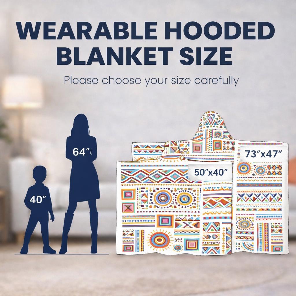 Boho Tribal Fleece Hooded Blanket, Oversized Wearable Blanket