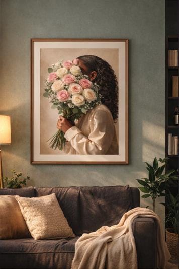 Black Girl Floral Portrait Artwork | Trendy Feminine Room Decor (Digital Download)